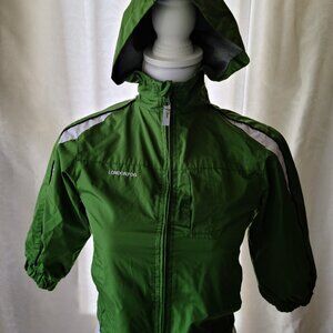 LONDON FOG SIZE 4 WINDBREAKER ZIP & HOOD JACKET GREEN /WHITE